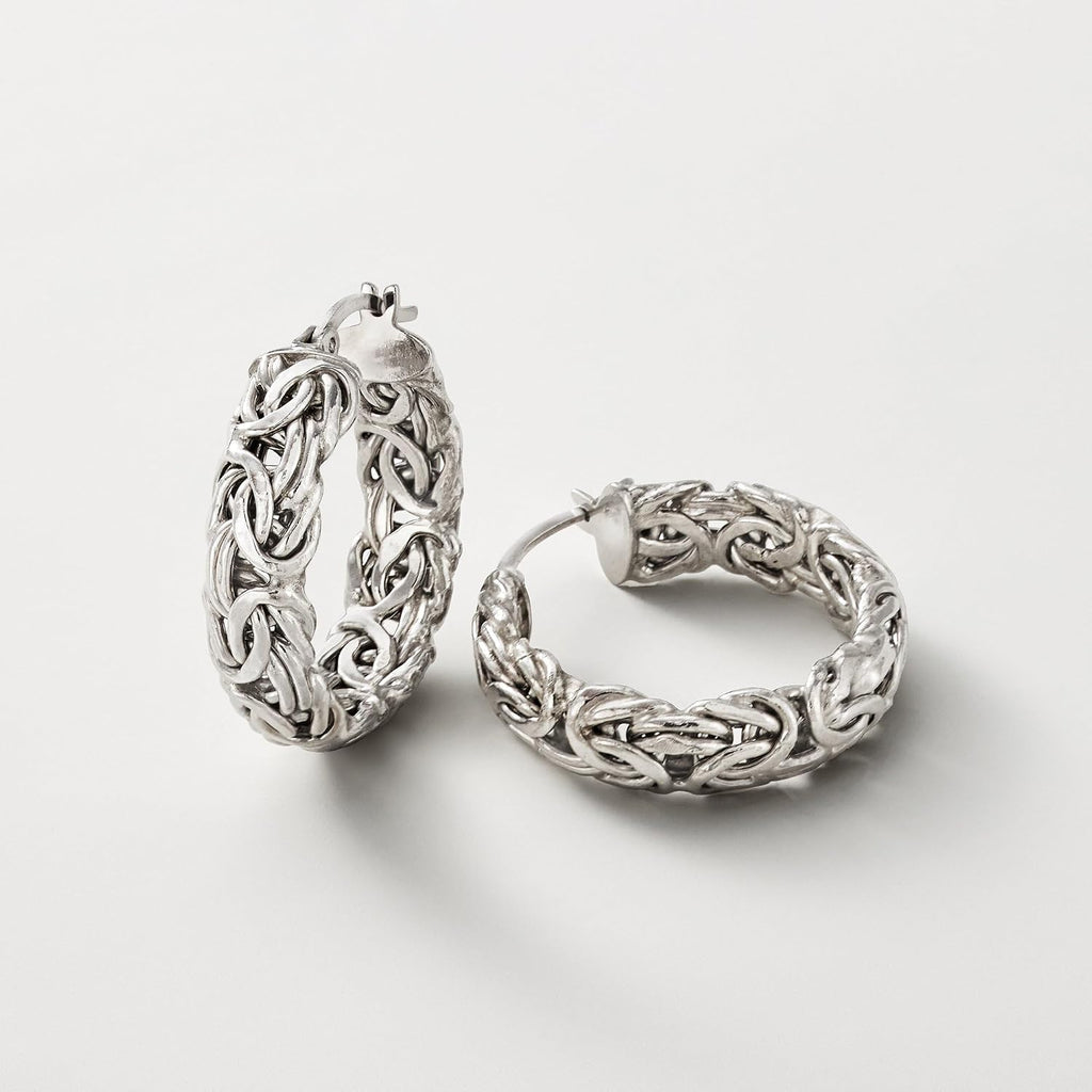 Sterling Silver Byzantine Hoop Earrings