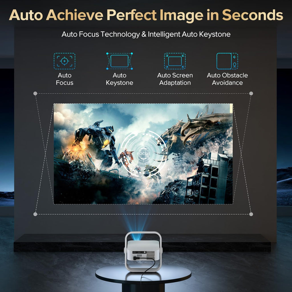Projector Built-In Google Tv/Apps 4K AI Auto Focus, Voice Control | 3000 Bright, Google TV and 10,000+ Apps. Wifi 6 & Bluetooth 5.0, Portable Proyector for Bedroom/Ceiling/Camping/Ps5/Switch