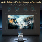 Projector Built-In Google Tv/Apps 4K AI Auto Focus, Voice Control | 3000 Bright, Google TV and 10,000+ Apps. Wifi 6 & Bluetooth 5.0, Portable Proyector for Bedroom/Ceiling/Camping/Ps5/Switch