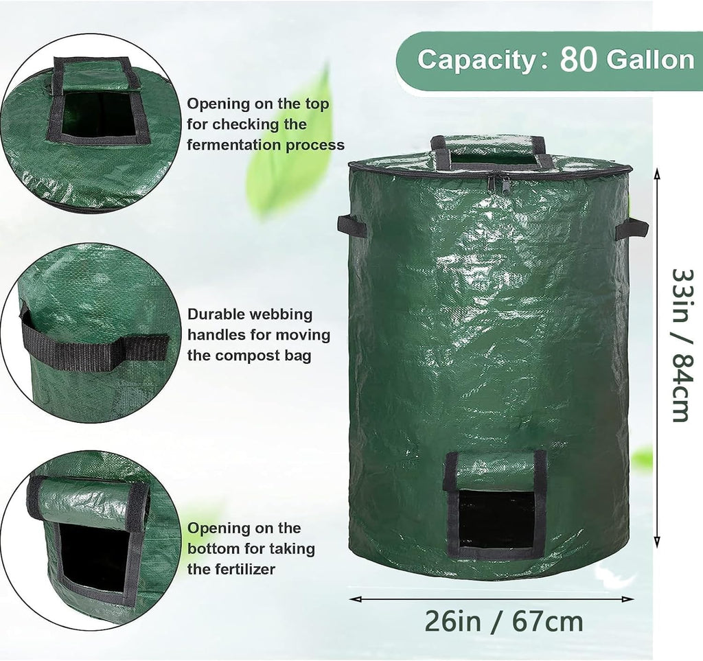 Big Compost Bin Bag,80 Gallon(300L) Garden Compost Bin Bag (Green 1Pc) | Garbage Bag Bin,Compost Bag for Outdoor Garden Yard