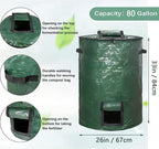 Big Compost Bin Bag,80 Gallon(300L) Garden Compost Bin Bag (Green 1Pc) | Garbage Bag Bin,Compost Bag for Outdoor Garden Yard