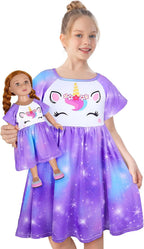 Doll & Girl Matching Nightgown for 18" Doll Clothes Accessories | Doll Not Included, Doll Clothes for 18 Inch Dolls, Birthday Christmas Gift, Soft Breathable Stretch Fabric, Knee Length