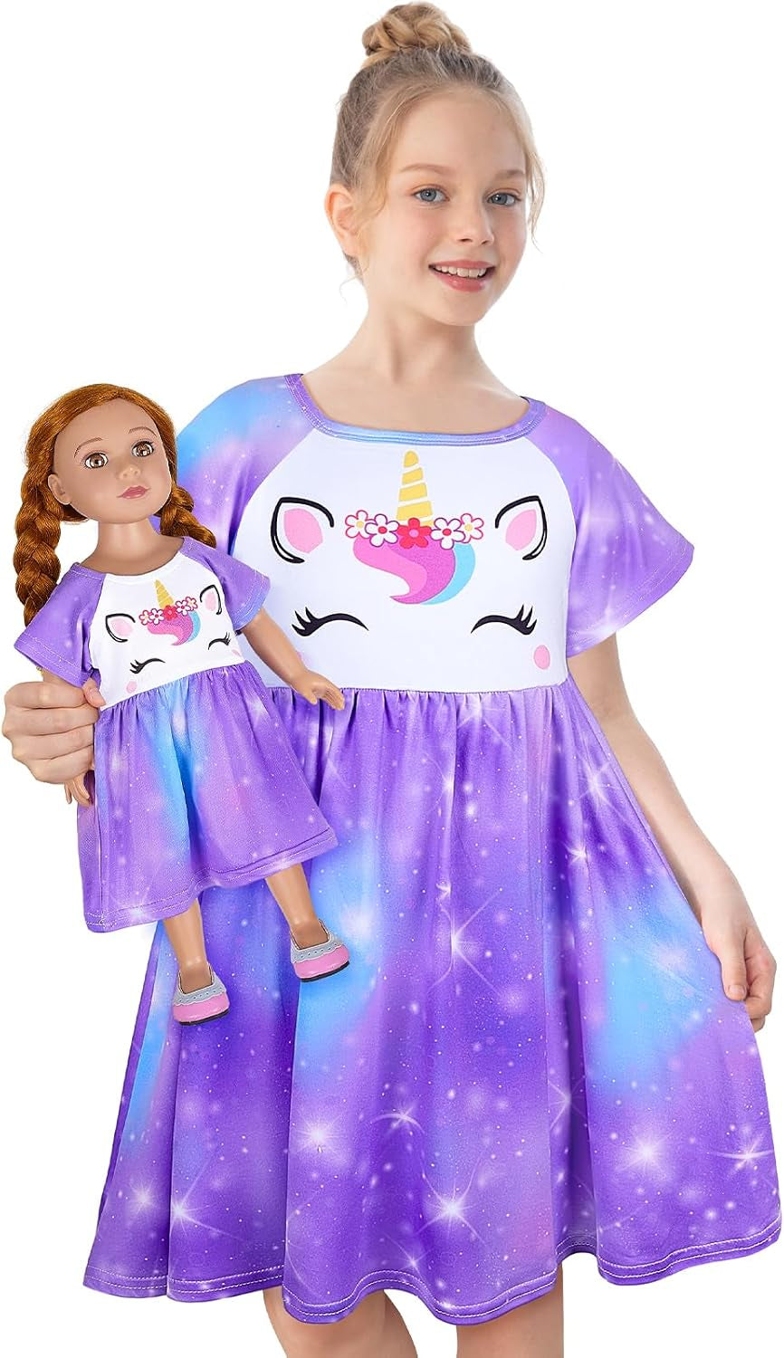 Doll & Girl Matching Nightgown for 18" Doll Clothes Accessories | Doll Not Included, Doll Clothes for 18 Inch Dolls, Birthday Christmas Gift, Soft Breathable Stretch Fabric, Knee Length