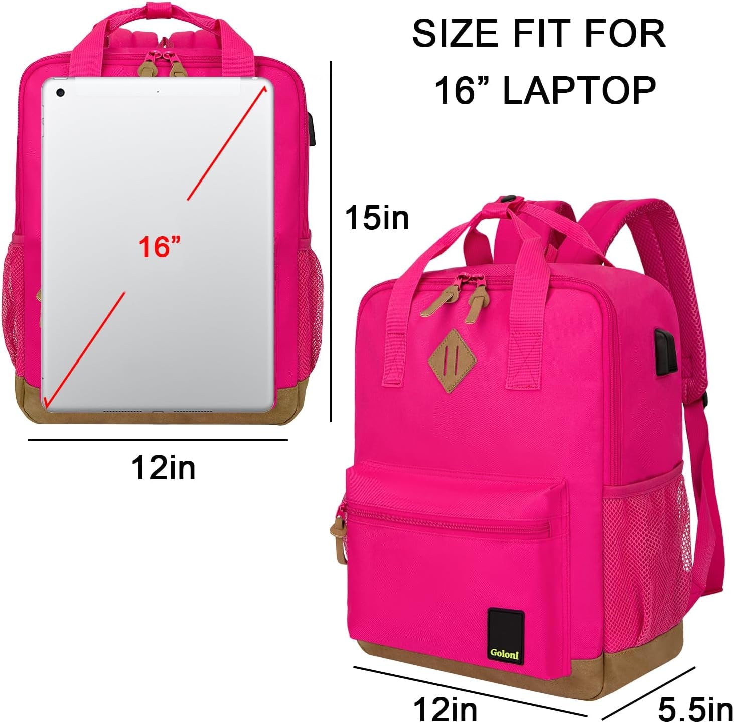Small Carry on Travel Backpack with USB Charging Port, Lightweight Water Resistant Mini Carry-On Backpack for Men Women, Compact Personal Everyday Backpack,Rose