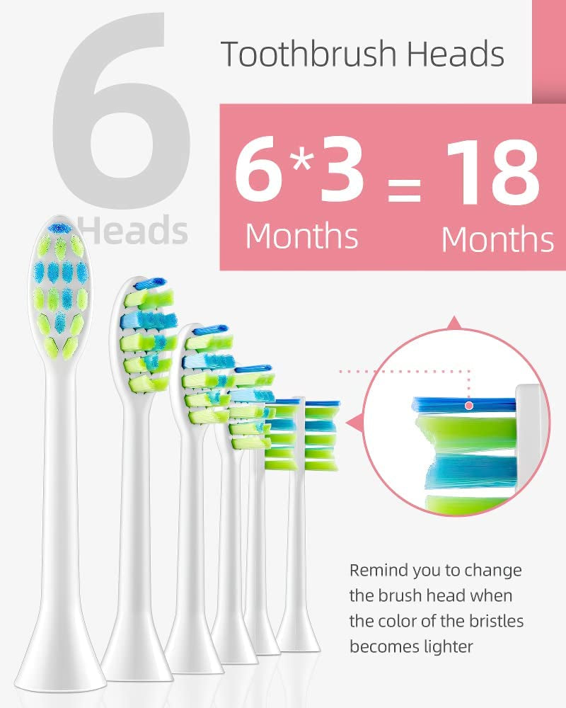 Sonic Electric Toothbrush with 6 Brush Heads for Adults and Kids, One Charge for 90 Days, Wireless Fast Charge, 5 Modes with 2 Minutes Built in Smart Timer, Electric Toothbrushes(Pink)