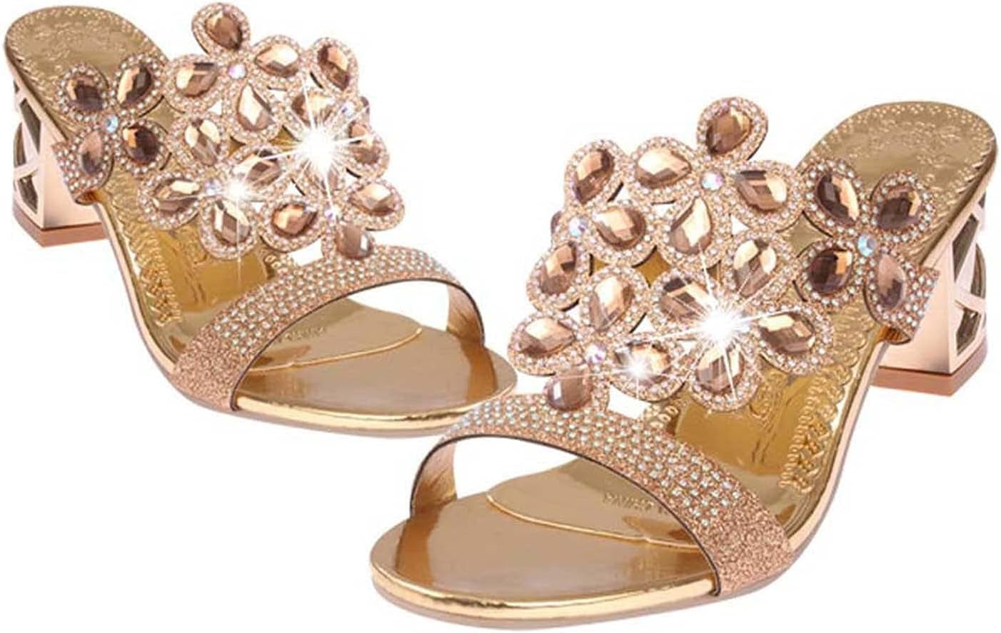 Sparkly Rhinestone Sandals for Women,Fashion Flip Flops Open Toe High Heel Pump Sandals,Casual Block Heel Sandal