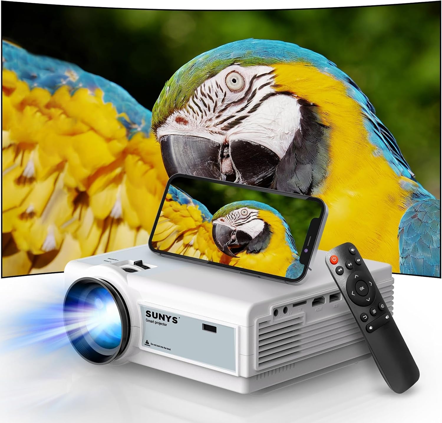 Mini Projector with Wifi and Bluetooth, 12000L Native 1080P HD Projector 4K Supported, Portable Phone Projector for Android and IOS, HDMI/USB/PC/TV Stick/Switch Supported (White-Gris)