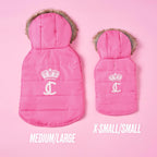 Juicy Couture Faux Fur Hooded Pet Jacket for Dogs and Cats - Hot Pink - Medium/Large