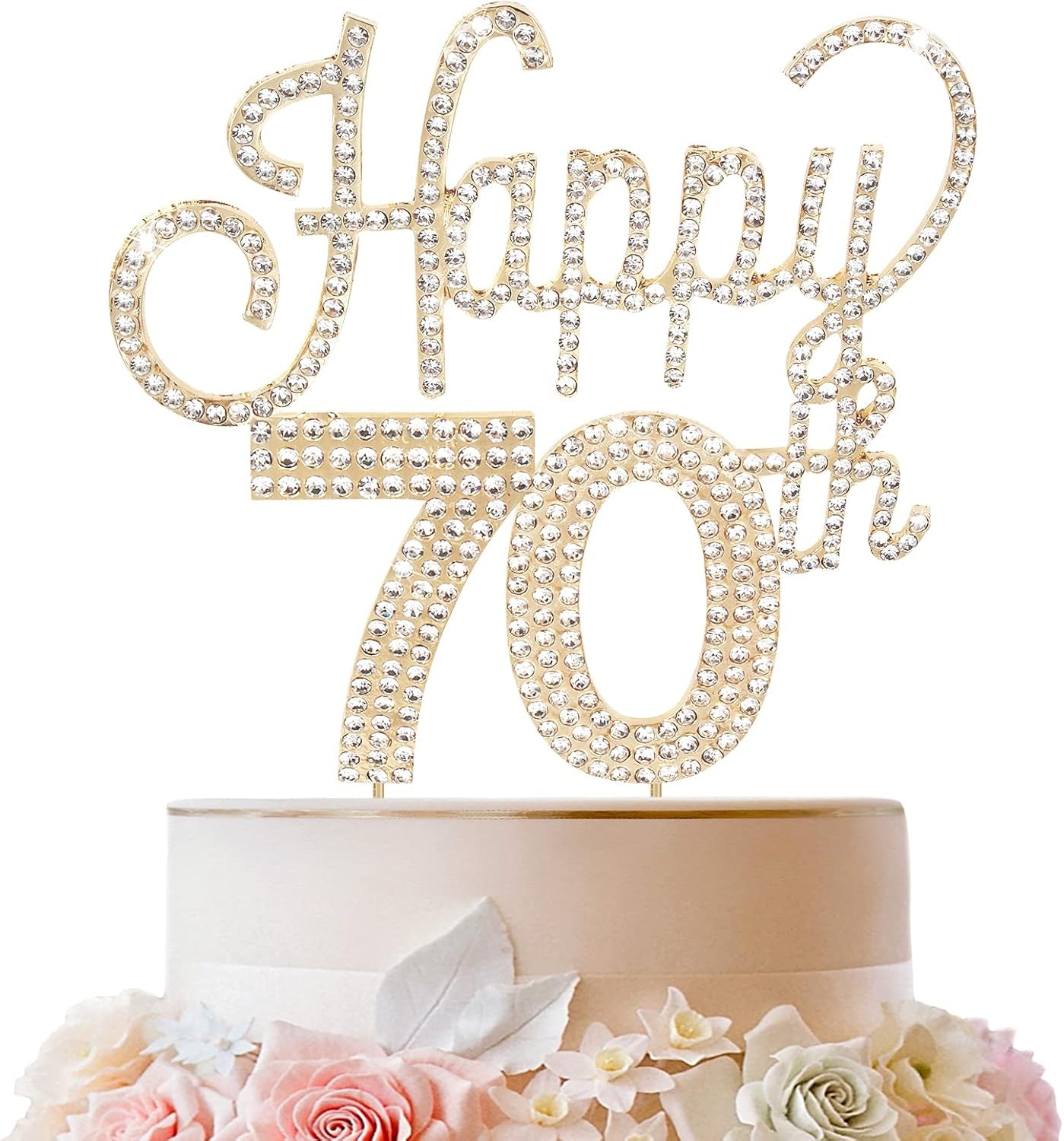 Happy 70Th Birthday Gold Rhinestone Cake Topper - Cheers to 70Th Birthday Seventy Years Old Anniversary Party Cake Centerpieces Topper Decorations Gift Sign.