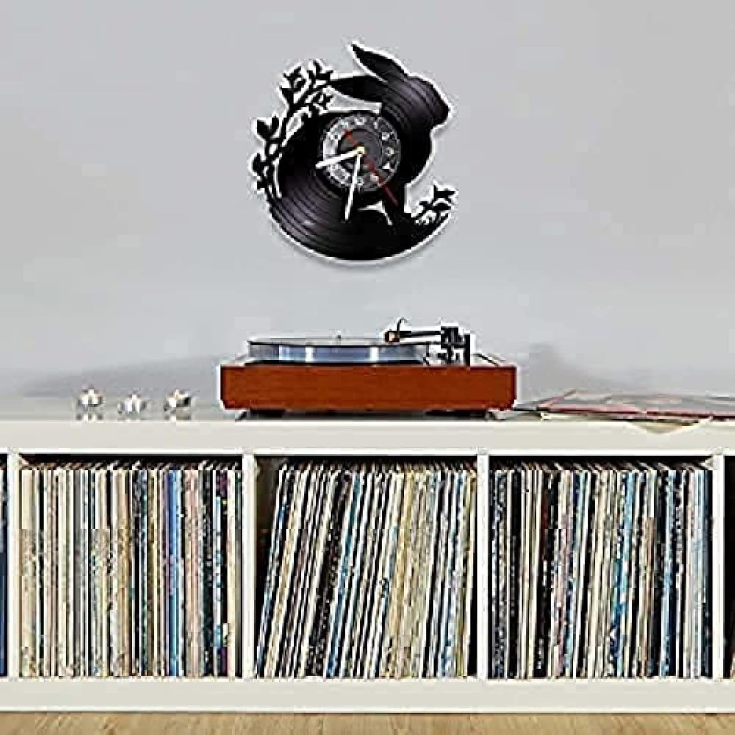 Wall Clock Rabbit Wall Clock Vinyl Record Animal Wall Clock Rabbit Modern Design Silent Black Quartz Clock Hanging Clock for Kids Room Nursery