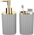 Grey Bathroom Soap Dispenser and Toothbrush Holder for Boho Bathroom Decor | 2 Piece Bathroom Accessories Set for Bathroom Countertop Storage and Housewarming Gifts
