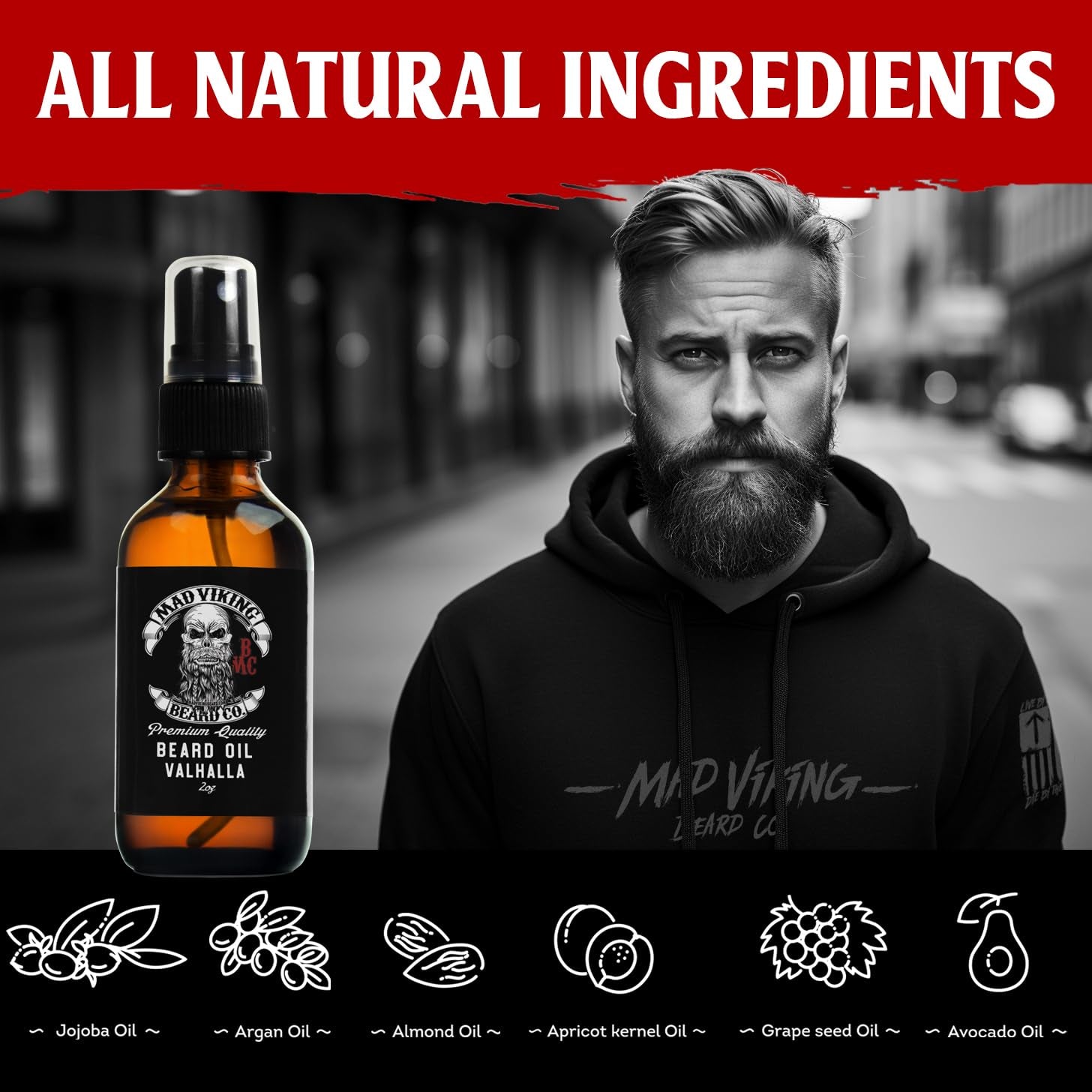 Mad Viking Valhalla Beard Oil - Hydrate, Soften and Grow Your Beard Naturally. Fight Itch and Dandruff with a Smooth Sandalwood & Vanilla Scent, Made in the USA - 2Oz | Hydrates Skin, Softens Coarse Beard Hair, and Helps Relieve Beard Itch with a Warm Sandalwood and Vanilla Fragrance.