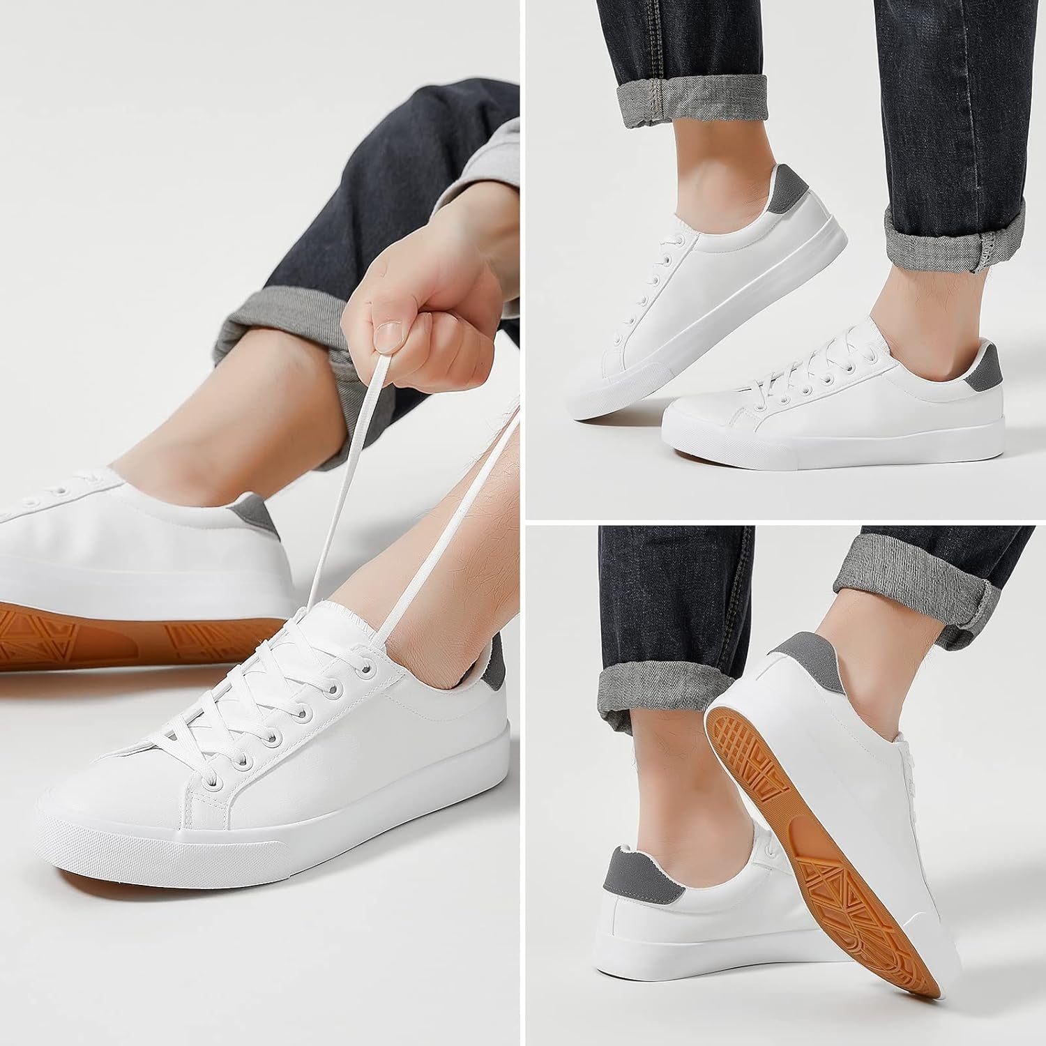 Mens White Tennis Shoes PU Leather Sneakers for Men | Water Resistant,Slip Resistant,Easy Clean,Easy Match,Soft