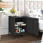 Metal Lockable Nightstand, Single Door Locker Metal End Table Small Bedside Storage Cabinet for Living Room, Bedroom, Dorm, 21.26”H X 15.75”W X 15.75”D (1 Door, Black)