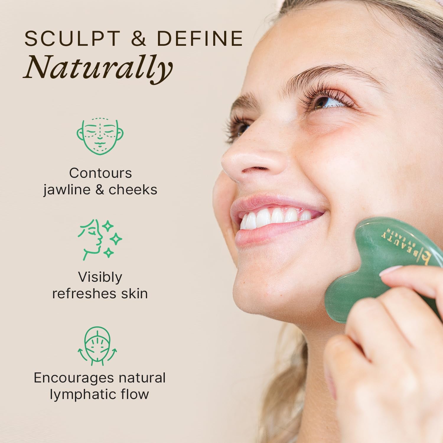 Jade Gua Sha Facial Tools - Face Sculpting & Massager Tool for Lymphatic Drainage & Jawline Sculpting, Guasha Tool for Face, Eye Depuffer Skin Care Tools
