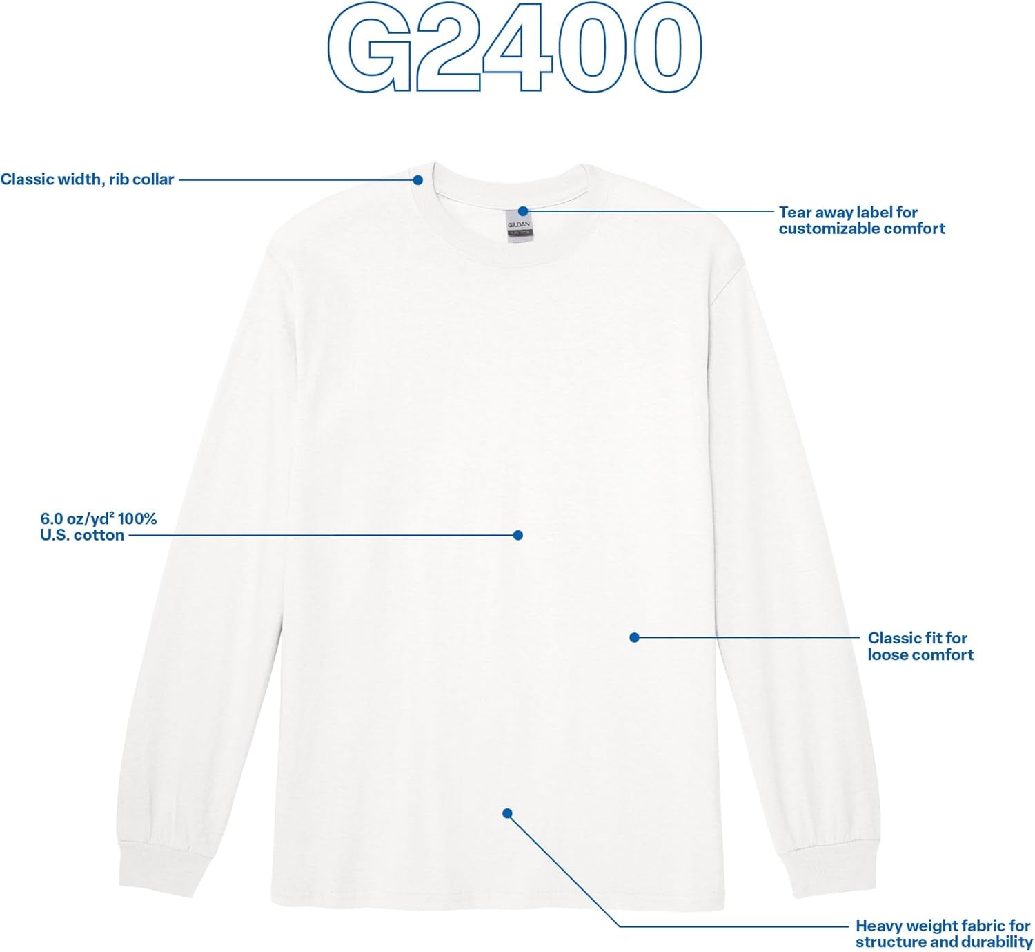 Adult Ultra Cotton Long Sleeve T-Shirt, Style G2400, Multipack