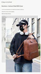 Unisex PU Leather Laptop Bag Work Business Bag Hiking Backpack Leisure Day Bag University Schoolbag (Large,Brown 2)