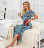 Nightgowns for Women Long Nightshirt Short Sleeve House Dress | Full Length Night Gown,Breathable and Stretchy Fabric,Ladies Sleep Dress,Soft Sleepwear