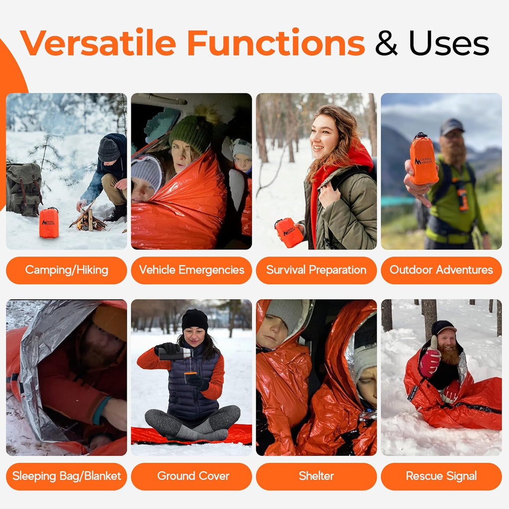 Emergency Sleeping Bag, Waterproof Thermal Bivy Sack | Retains 90% Body Heat • Reusable Design • Weighs 6 Oz • Waterproof & Windproof • for Hiking & Emergency Kits