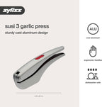 Susi 3 Garlic Press - Garlic and Ginger Mincer - Built-In Cleaner - Garlic Crusher, Mincer and Peeler - Dishwasher Safe - Cast Aluminum