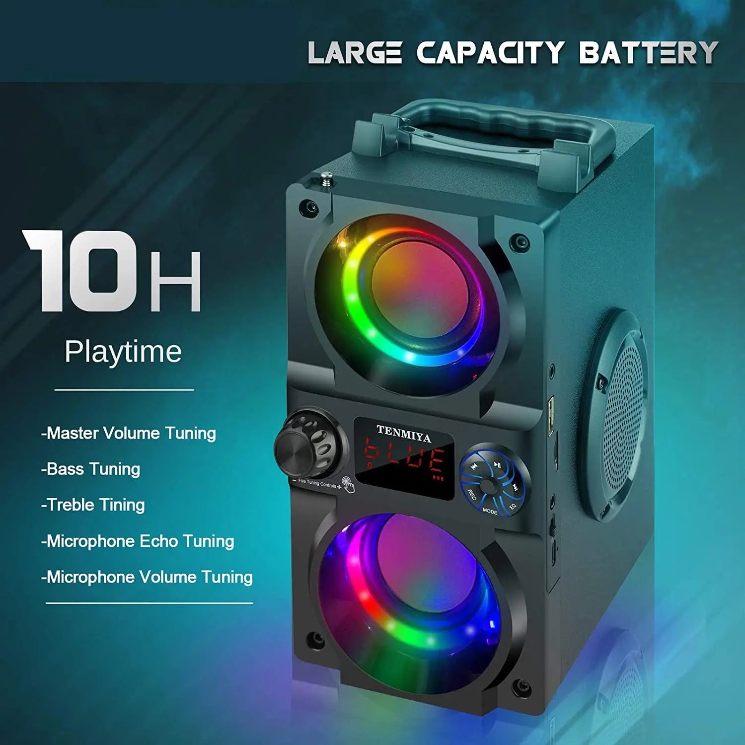 Bluetooth Speaker, 40W (60W Peak) Portable Wireless Speaker with Colorful Lights, Double Subwoofer Heavy Bass, FM Radio, MP3 Player, Loud Stereo Speaker for Home Outdoor Party Camping