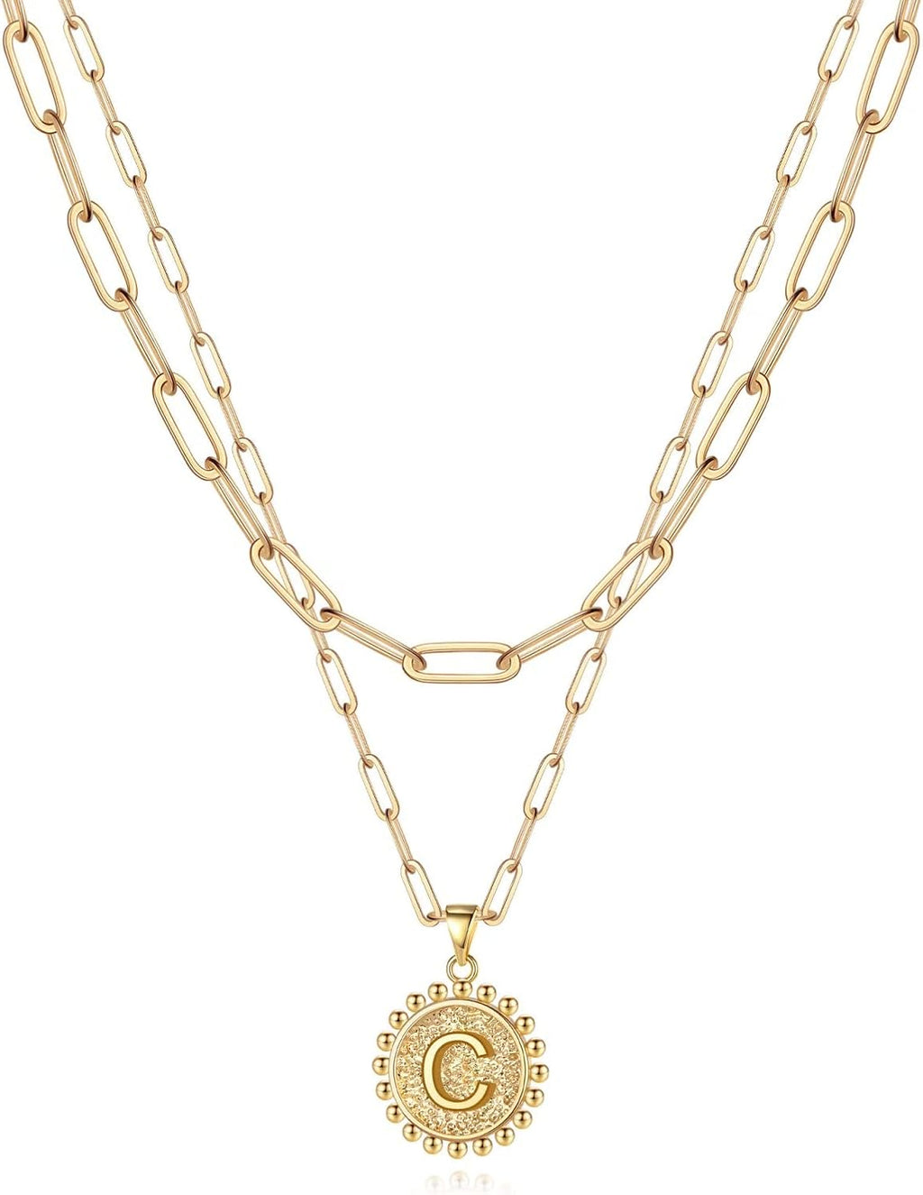 Layered Initial Necklaces for Women Trendy, Letter A-Z Necklace | 14K Gold-Plated, Paperclip Chain, Coin Initial Necklace, Necklaces for Teen Girl Gifts, Jewelry for Women, Gifts for Mom Wife