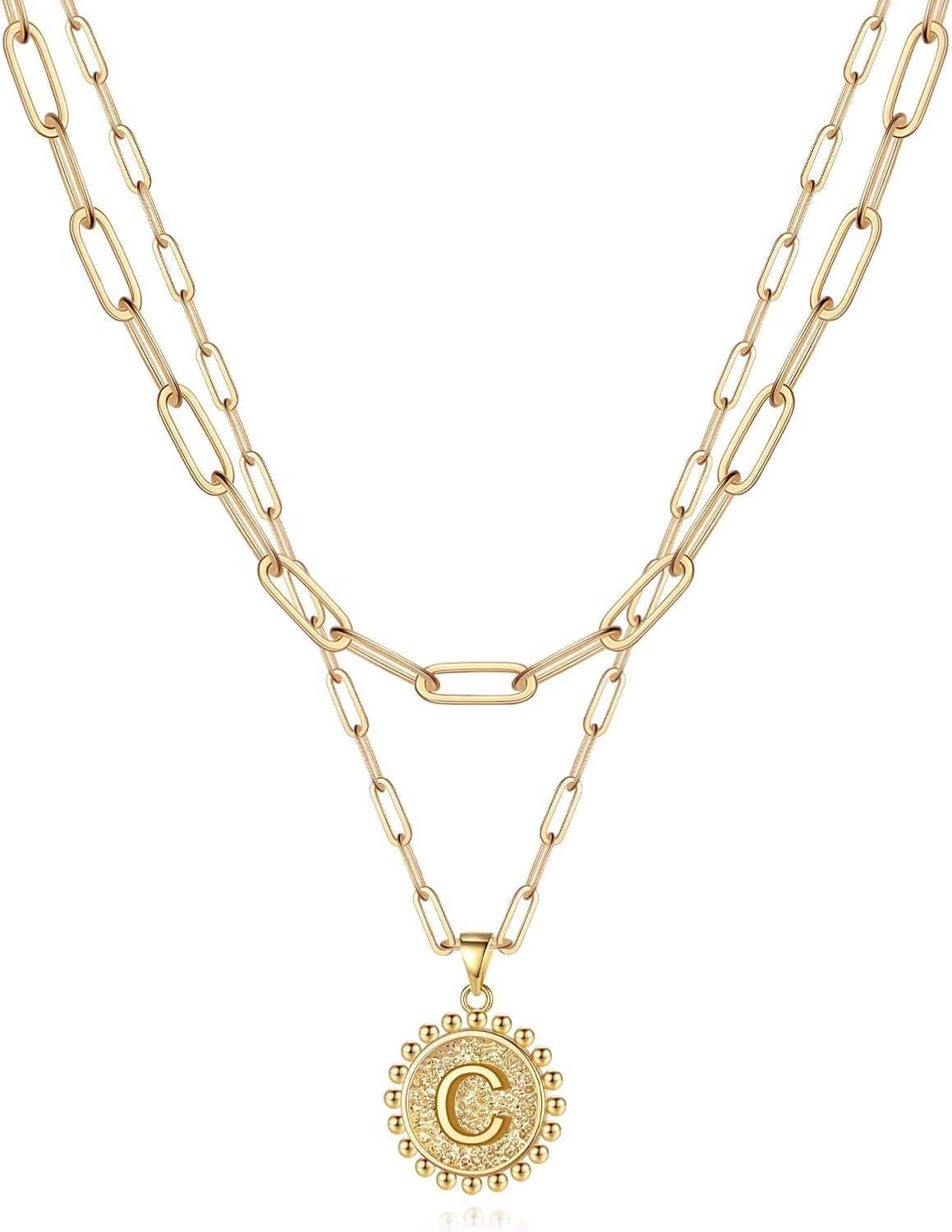 Layered Initial Necklaces for Women Trendy, Letter A-Z Necklace | 14K Gold-Plated, Paperclip Chain, Coin Initial Necklace, Necklaces for Teen Girl Gifts, Jewelry for Women, Gifts for Mom Wife