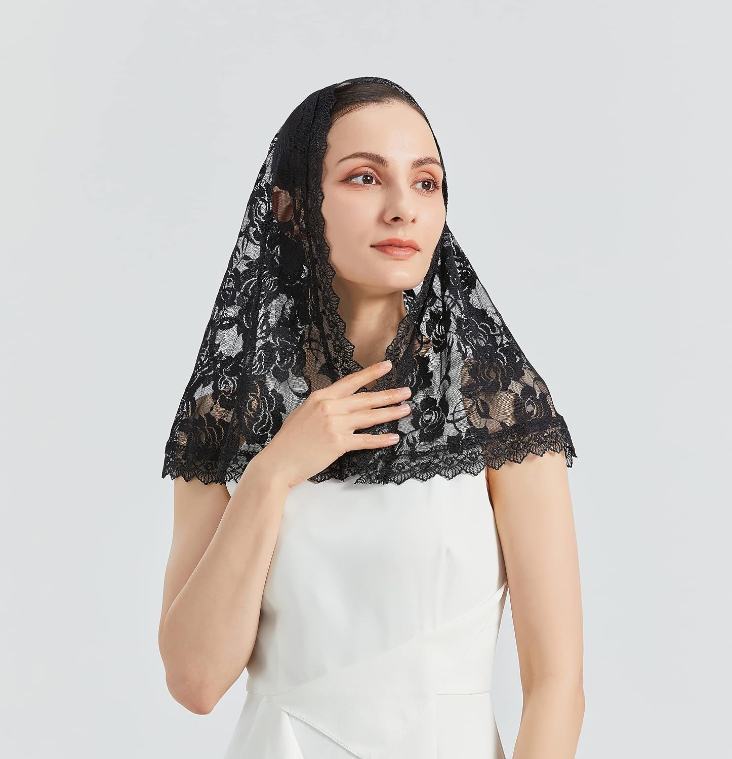 Lace Mantilla Veil Soft and Comfortable 7 Colors Spanish Style Rose Lace Veil Head Covering D Shape