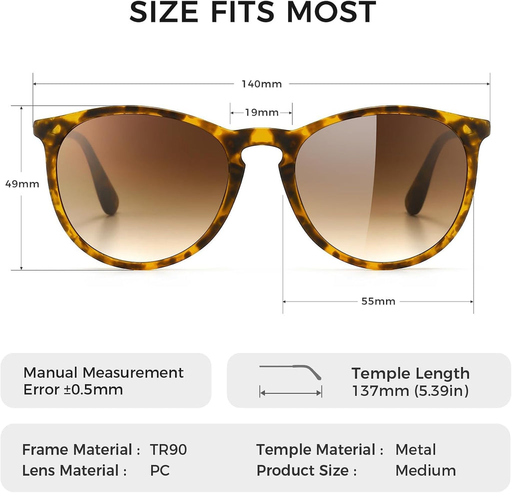 Premium Vintage round Sunglasses for Women Men Classic Retro Style | All-Day Comfort TR90 Frame, Medium Fit, UV400 Protection, Shatter-Resistant Lens, Trendy, Daily Wear, Driving & Travel, Gifts