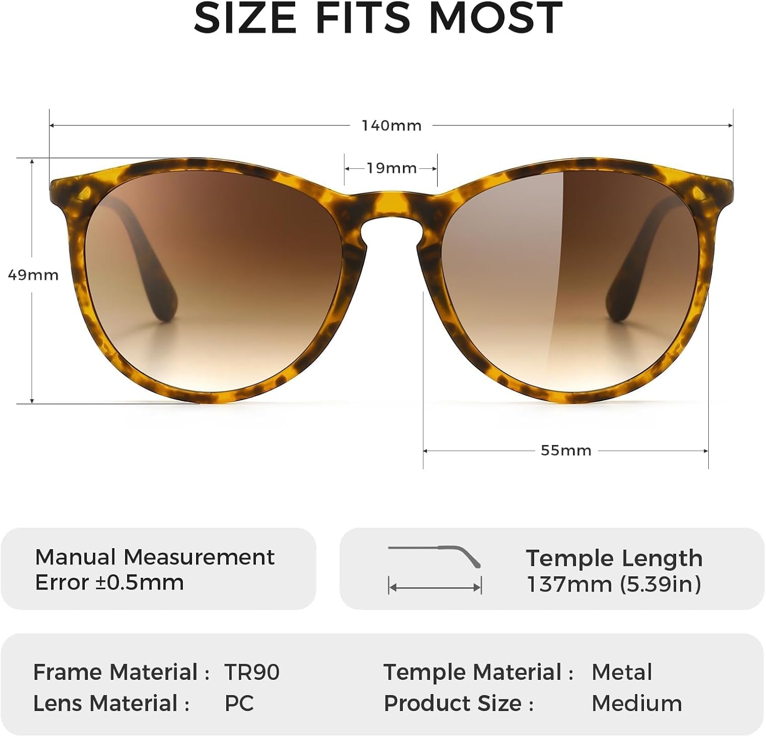 Premium Vintage round Sunglasses for Women Men Classic Retro Style | All-Day Comfort TR90 Frame, Medium Fit, UV400 Protection, Shatter-Resistant Lens, Trendy, Daily Wear, Driving & Travel, Gifts