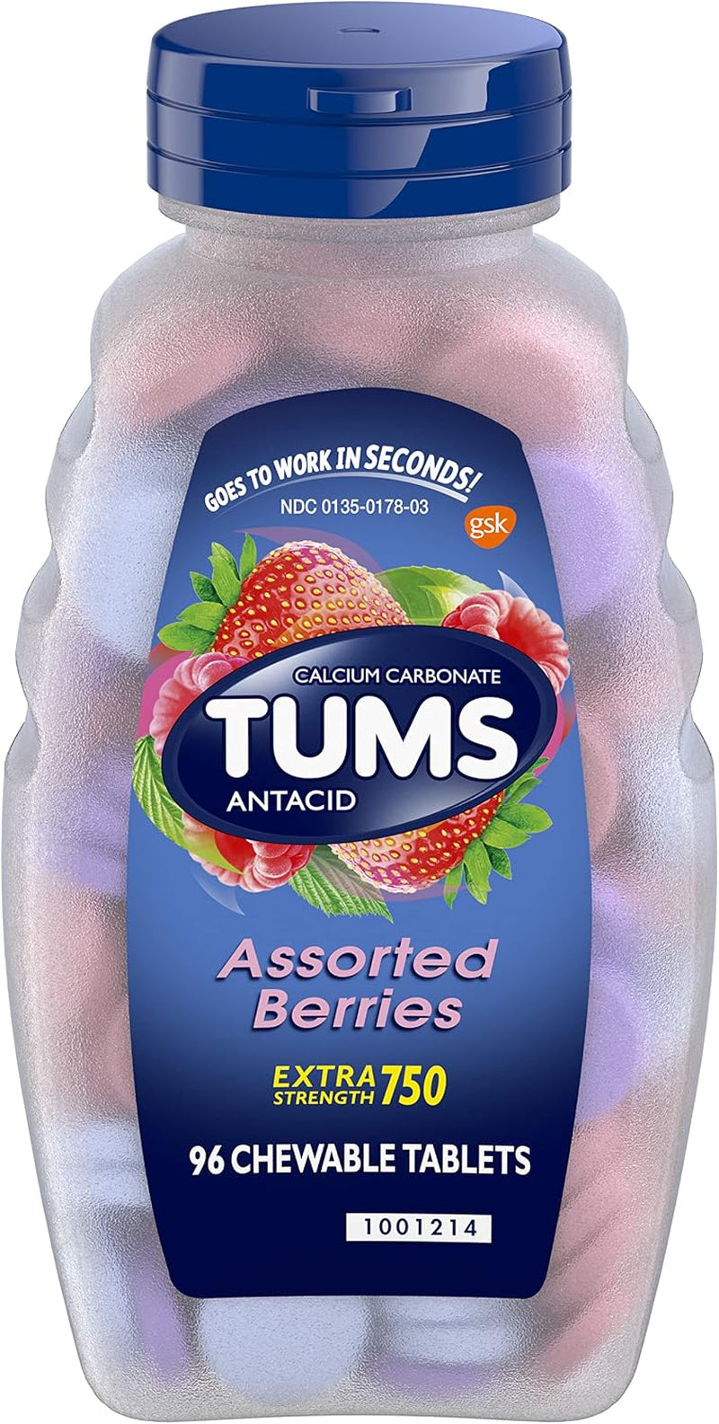 Extra Strength Assorted Berries Antacid Tablets for Heartburn Relief, 96 Count