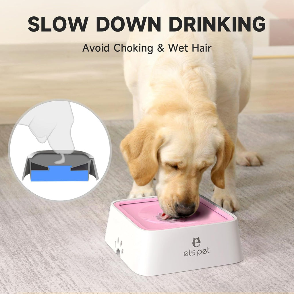 Water Bowl for Cats & Dogs 2L, No Spill Slobber Stopper, Slow Drink | Pink, Splash Proof Design, 70Oz Capacity, Floating Disk, Slow Drink, for Cats & Dogs, Travel and Home Use, Dishwasher Safe