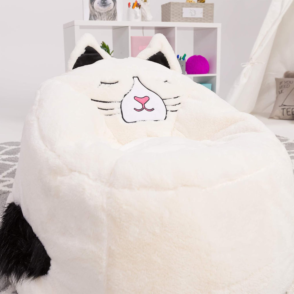 Cute Soft and Comfy Bean Bag Chair for Kids, Large, Animal - Ivory Cat