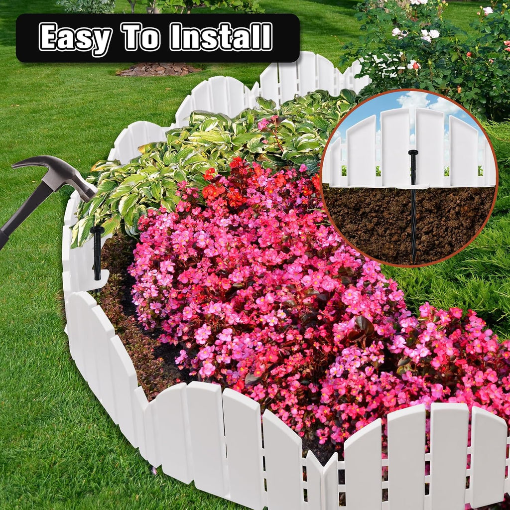 White Garden Edging Border,Garden Lawn Border with Anchoring Spikes,Lawn Edging Border for Lawn,Flower Garden Outdoor Patio Pathway,No Dig Flexible Lawn Edging (30)