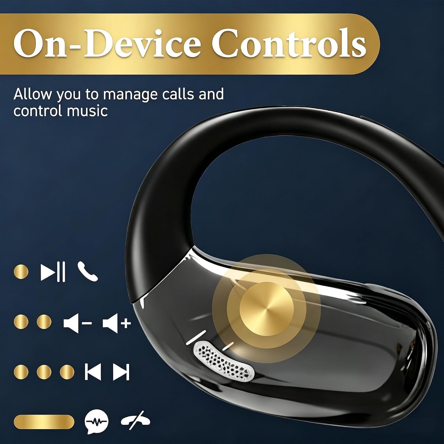 Open Ear Headphones, Wireless Headphones with Smart Digital Display & Mic, Open Ear Earbuds 35H Playtime, Sweat Resistant & Waterproof, Secure Comfortable Fit - Running, Sport, Driving, Daily (Black)