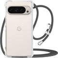 For Google Pixel 9 Pro XL Clear Case Lanyard Adjustable Cord Neck Shoulder Crossbody Strap Mobile Cover Durable Soft Cover Women Shockproof Protective Phone Case for Pixel 9 Pro XL - Gray