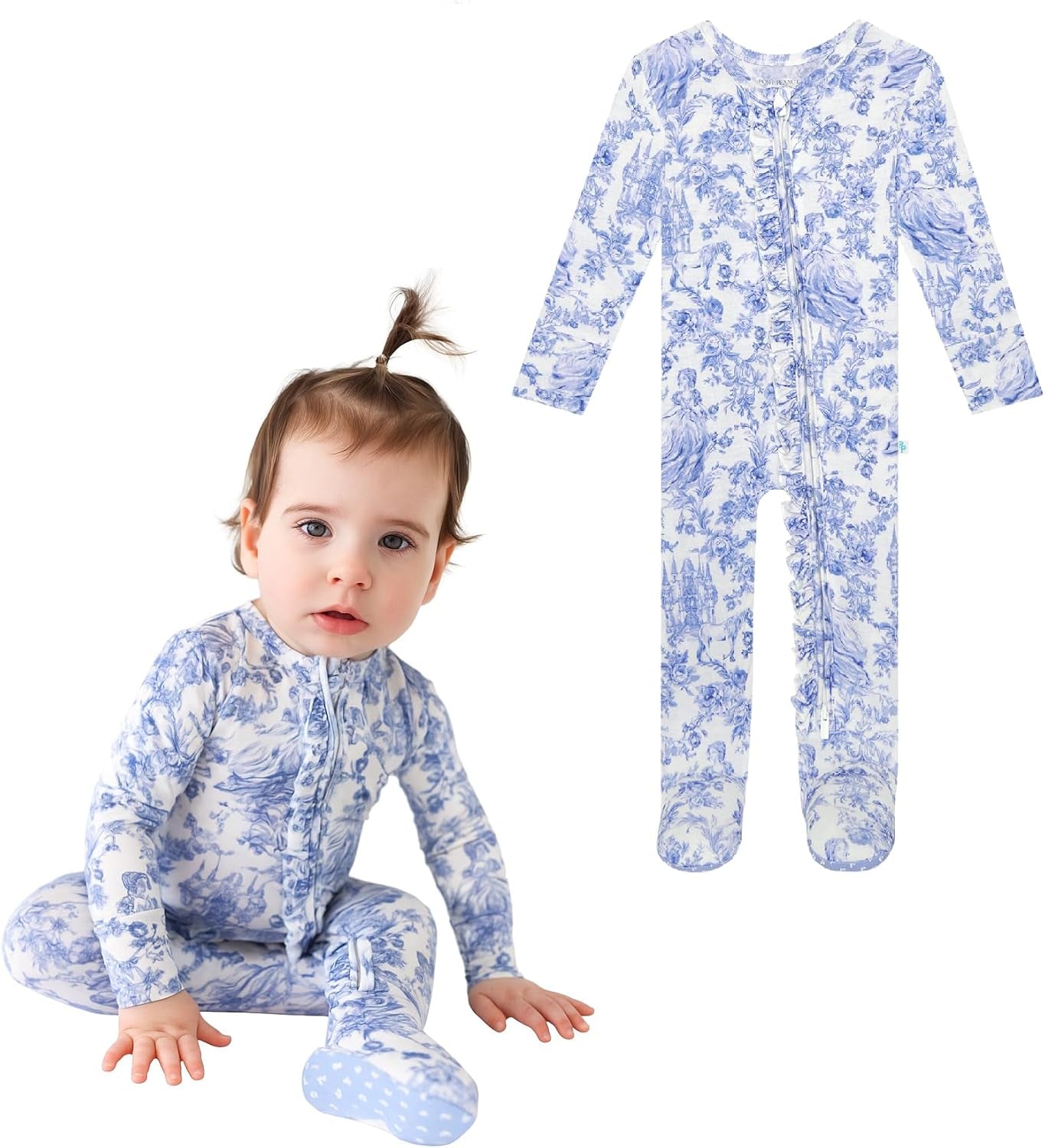 Posh Peanut Footie Pajamas for Baby Girls – Sleepers in Ultra-Soft Viscose from Bamboo with 2-Way Zipper & Ruffle Trim