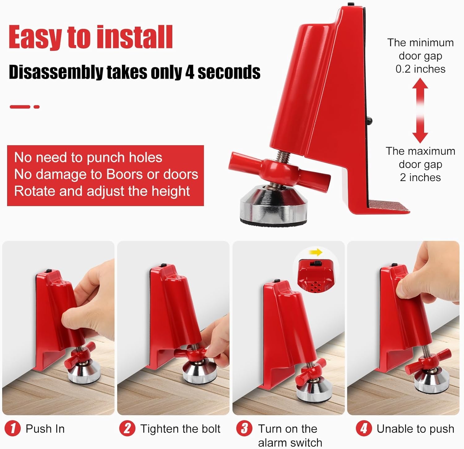 Door Stoppers Security, Portable Door Lock for Travel anti Theft Door Blocker, for Home Security and Personal Protection (Built-In Alarm Device)