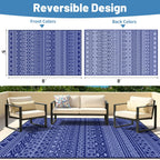 Outdoor Rug 5X8 Ft Waterproof, Reversible Plastic Straw Rug, Patio Rug, Outdoor Area Rug for RV Camping, Porch, Deck, Balcony, Backyard, Picnic, Beach, Garden, Camper, Blue & White