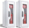 Rounded Corner Semi Recessed Steel Fire Extinguisher Cabinet White 2PC | for 2.5/5/10 LB Extinguisher ，Heavy-Duty Wall Mount Box ，Invisible Handle, Transparent Window, Indoor/Outdoor Use
