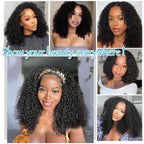 Kinky Curly Half Wigs Human Hair 180 Density 3 in 1 Seamless Flip over Half Wigs Afro Kinky Burmese Curly Deep Water Wave Glueless Wear and Go Wig Drawstring Headband Ponytail Wig for Women 14 Inch