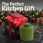 Butter Crock with Lid for Countertop with Spreader Knife and Water Line, Soft Spreadable Butter, Ceramic French Butter Dish with Lid, Green