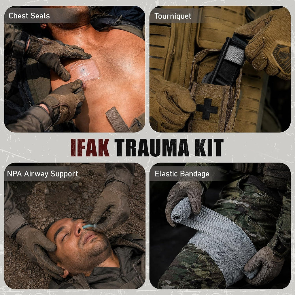 IFAK Trauma Kit 18Pcs, Tactical First Aid Kit | Venom Extractor & Emergency Blanket, Trauma Kit Combat Pack for Trauma Wound Care, Gunshot, Outdoor, Hiking, Car & Camping