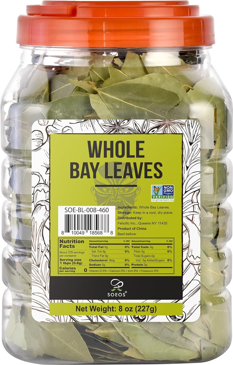 Bay Leaves, 8 Oz (227G), Non-Gmo Verified, Dried Bay Leaf, Freshly Packed to Keep Fresh, Bay Laurel Herbs for Cooking,Bay Laurel Leaf, Dried Bay Leaves, Fresh Bay Leaves, Green