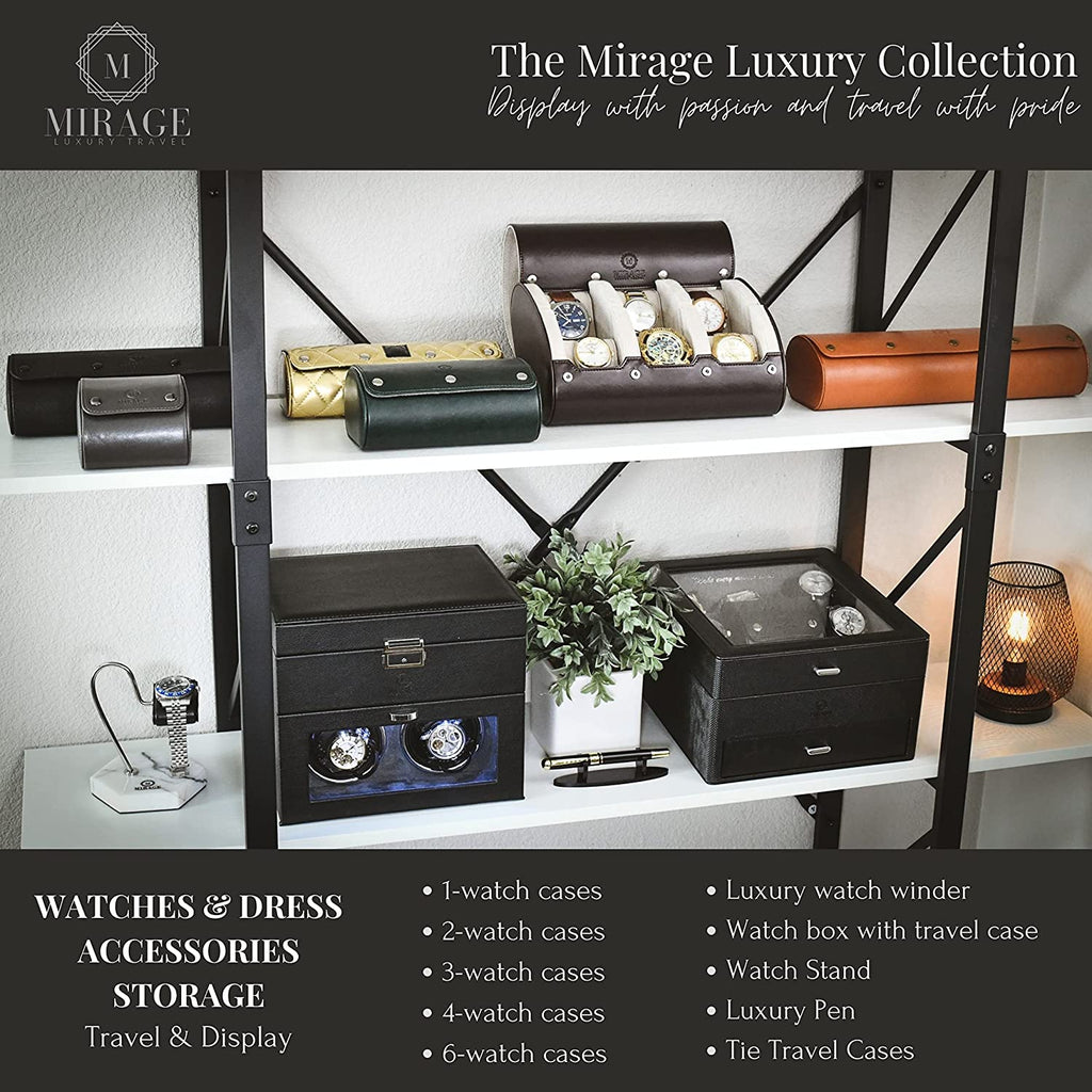 Watch Case Travel Organizer - Watch Roll Case - 3 Watch Case Display Storage - Watches Accessory Gift - Midnight Blue Leather