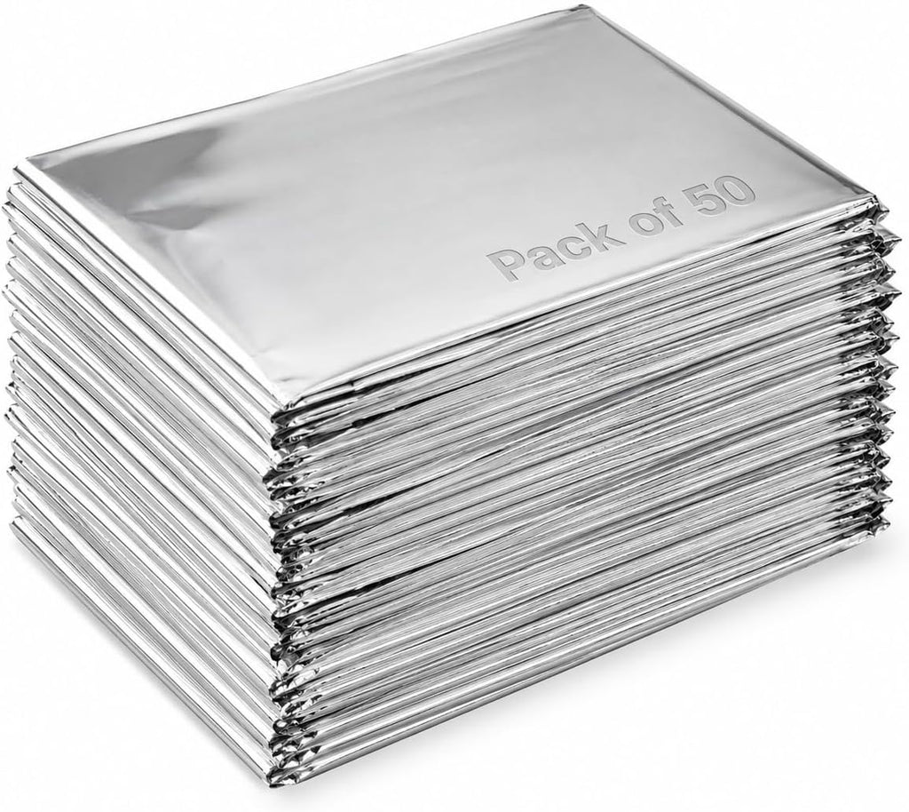 Lot of 50 Emergency Mylar Blankets - 84" X 52" | Mylar Emergency Blankets, Survival Foil Thermal Blankets for First Aid Kits, Camping, Hiking, Travel & Outdoor Preparedness