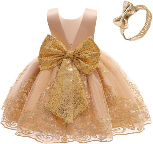 0-6 Years Baby Girls Pageant Lace Embroidery Dresses Toddler Formal Dress with Headwear