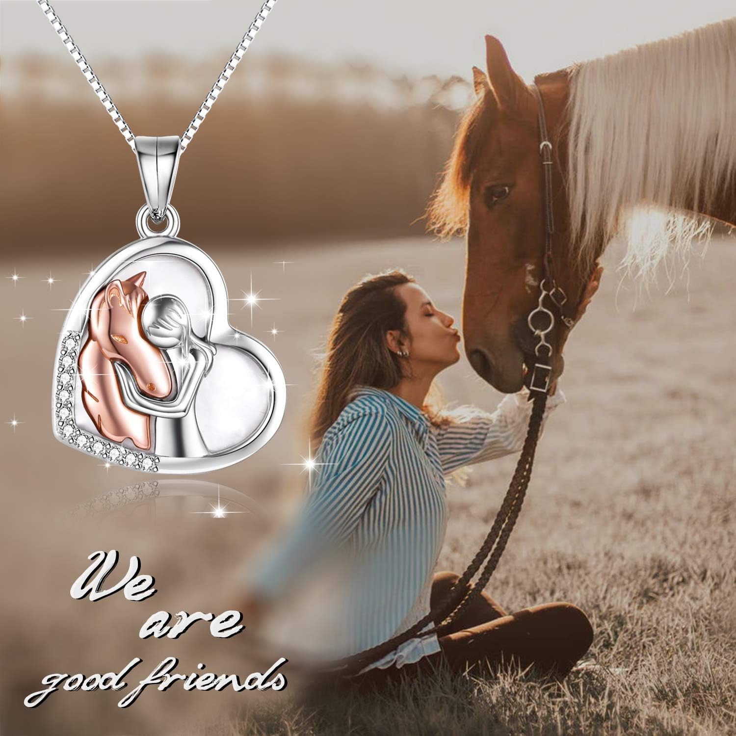 Horse Pendant Necklace Jewelry 925 Sterling Silver Women Embrace Horse Gift for Women