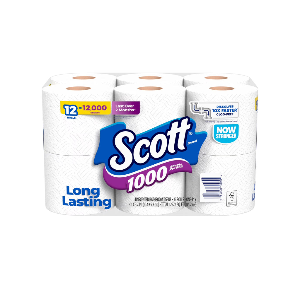 1000 Toilet Paper, 12 Rolls, 1,000 Sheets per Roll
