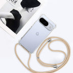 For Google Pixel 10 Crossbody Case Clear Adjustable Shoulder Neck Lanyard Strap Phone Cover for Women Girls Transparent Soft Slim Shockproof Protective Mobile Case for Pixel 10 - Beige
